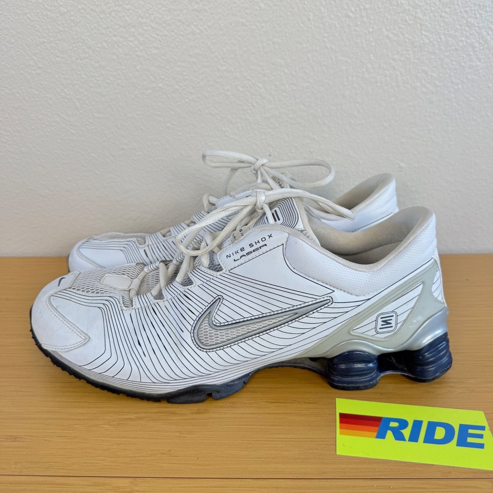 Nike Shox Laser Mens 13 White Silver Navy 2006 Vintage Running Shoes 313777-117
